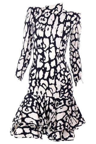 Valentino Black and White Long Sleeve Silk Dress