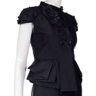 2008 Valentino Deadstock 2pc Black Beaded Peplum Jacket & Skirt Suit with tags unworn
