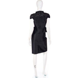 2008 Valentino Deadstock 2pc Black Beaded Peplum Jacket & Skirt Suit Small