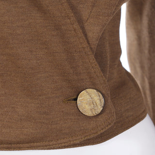 1980s Valentino Boutique Brown Cropped Wrap Style Jacket with Wood Button