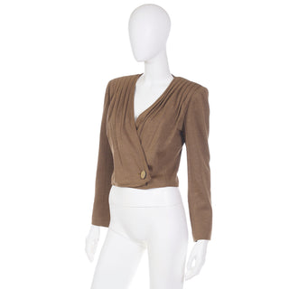 1980s Vintage Valentino Boutique Brown Cropped Wrap Style Jacket