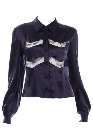 Valentino silk blouse with sheer chevron inserts