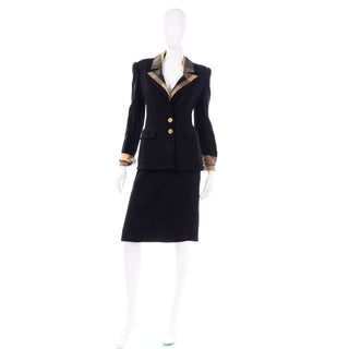 Vintage Valentino Black & Gold Plaid 3pc Skirt Suit w 2 Blazers