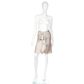 Taupe Silk Valentino 2000s Skirt w/ Gathered Waist