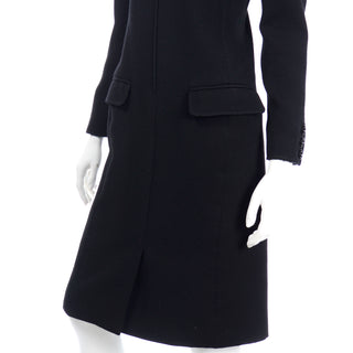 1980s Valentino Boutique Vintage Black Ribbed Dress w Velvet Collar with pockets