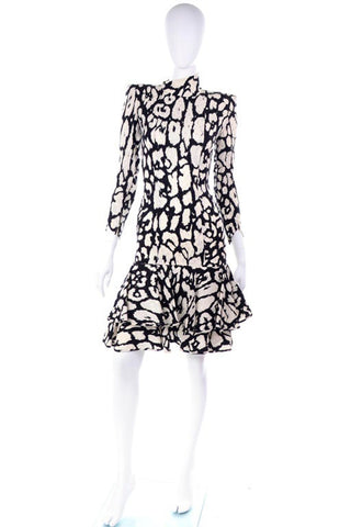 Valentino Silk Black and White Ruffle Dress