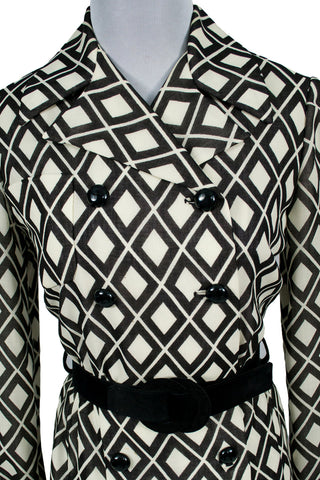 Rare 1960s brown and white Valentino Designer knit dress - Dressing VintageRare Vintage Valentino 1960s Knit Dress Brown & White Diamond Print with belt