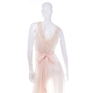 1960s Van Raalte Sheer Pale Pink Lace & Ribbon Vintage Nightgown