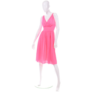 1960s Vanity Fair Hot Pink V Neck Sleeveless Nightgown