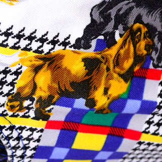 1990s Versace Couture Houndstooth Plaid Dressed Dog Novelty Print Pants