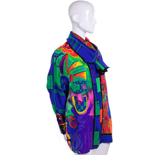 1980s Early 1990s Versace Abstract Pattern Silk Print Blouse & Attached Scarf