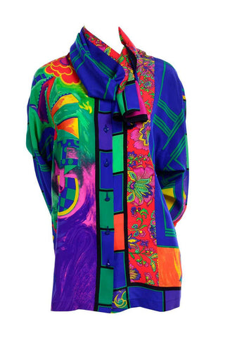 Gianni Versace Multi Colored Scarf Pattern Silk Blouse