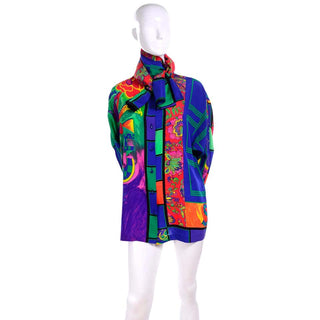 Gianni Versace vintage 1980s multi colored blouse with attached scarf