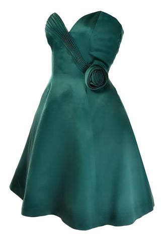 Vicky Tiel Forest Green Satin Holiday Party Dress