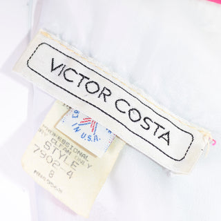 1980s Vintage Victor Costa Navy Blue Open Back Floral Dress w/ Full Skirt