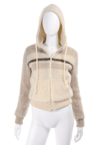 1970s Jasper Tan Wool Hooded Zip Up Sweater Jacket Size Medium