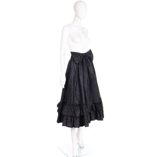 1980s Louis Feraud Black Polka Dot Silk Taffeta Full Skirt w Ruffles