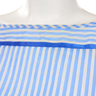 Albert Nipon Vintage Blue and White Striped Cotton Voile Dress blue trim