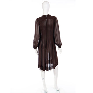 1970s Albert Nipon sheer brown crepe pleated dress