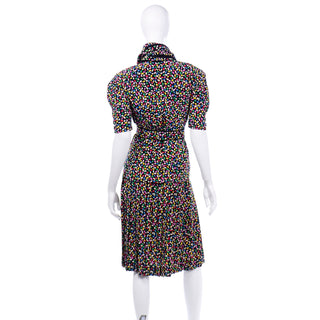Vintage Albert Nipon Colorful Confetti Print Silk 2 Pc Dress with Scarf Pearl Nipon