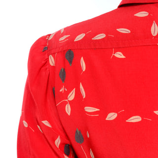 Vintage Albert Nipon Red Print Dress With Sash Scarf and Belt leaf 