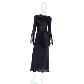 1990s Alberta Ferretti Vintage Black Silk Evening Dress Size 6