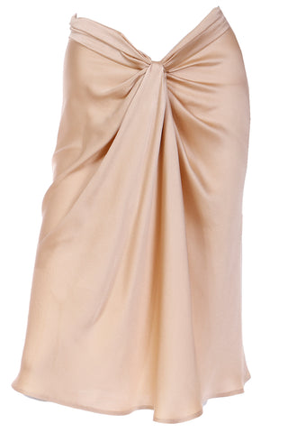 2000s Alberta Ferretti Soft Gold High Low Waist Gathered Silk Skirt