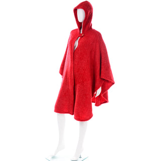 Anne Klein Vintage Red Mohair Cape With Hood 80s