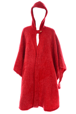 Anne Klein Vintage Red Mohair Cape With Hood