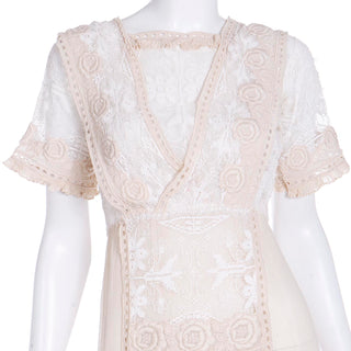 1910s Edwardian Vintage Lace Dress Fine Embroidered Roses