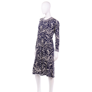 Averardo Bessi vintage 1979s Navy Blue & White Silk Jersey Print Dress