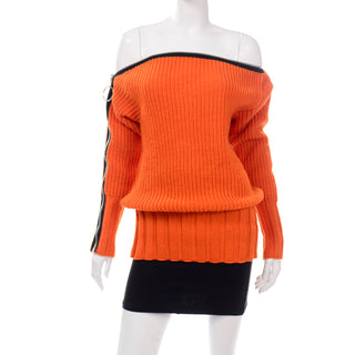 Betsey Johnson Punk Label Orange Chunky Knit Sweater With Mini Skirt 1980s