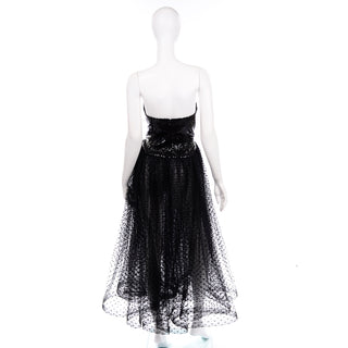 1980s Vintage Bill Blass Tulle Sequin Strapless Dress