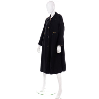 1970s Vintage Bonnie Cashin Black Canvas Coat All Weather Raincoat w Cashmere Lining