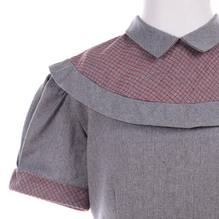 Gray Wool Vintage 1950s Childs Dress by Gail Berk Red Collar