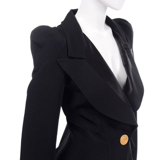 Cinched Waist 1980s Christian Lacroix Black Fitted Blazer Jacket W Medallion Button