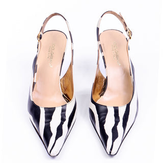 2000s Dolce & Gabbana Vintage Black & White Zebra Stripe Slingback Shoes 37