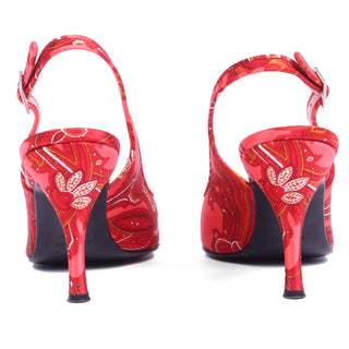 2000s Dolce & Gabbana Red Print Slingback Shoes w Red Beaded Gems sz 37 shoes