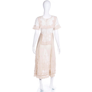 Antique 1910s Edwardian Vintage Lace Dress Fine Embroidery Roses