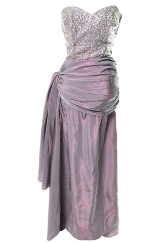 1940s Vintage Irridescent Purple Evening Gown Sequined Bodice Side Swag - Dressing Vintage