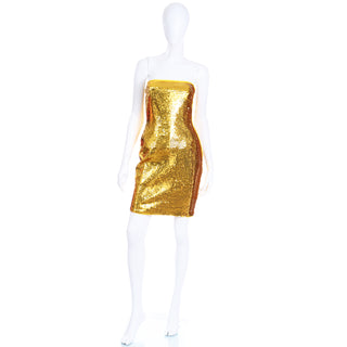 1990s Escada Margaretha Ley Gold Sequin Strapless Evening Dress 4/6