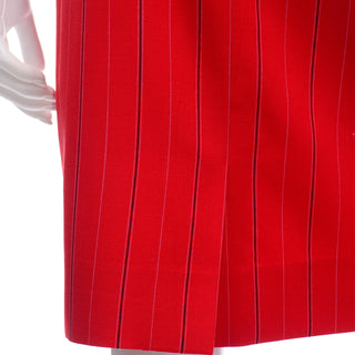 Vintage Margareta Ley Escada Red Pinstripe Pencil Skirt w kick pleat