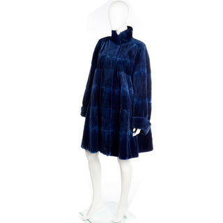 1980s Vintage Evans Collection Blue Sheared Fur Swing Coat Medium Large