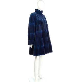 Rare 1980s Vintage Evans Collection Blue Sheared Fur Swing Coat
