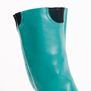 1970s French Vintage Green Thigh High Stretch Leather Boots size 6 w low heels