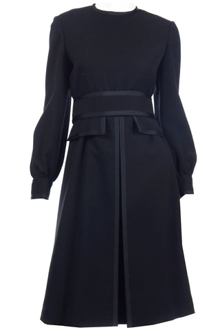 1960s Geoffrey Beene Black Dress With Pleated Details & Wide Belt