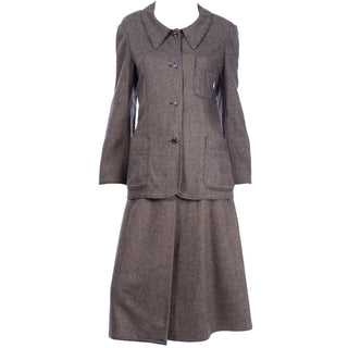 Vintage Geoffrey Beene Brown Chevron Wool Jacket w Skirt suit 2 piece