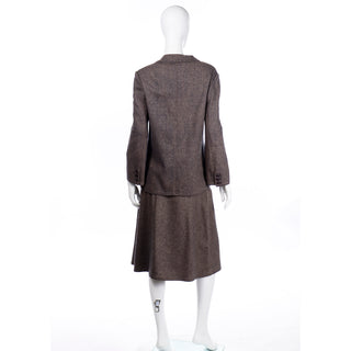 Designer Vintage Geoffrey Beene Brown Chevron Wool Jacket w Skirt suit