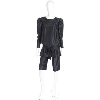 1980s Givenchy Haute Couture Black Top & Shorts Outfit in Moire Silk Taffets