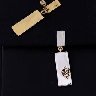 1970s Givenchy Gold & Silver Logo Rectangle Drop Earrings Signed